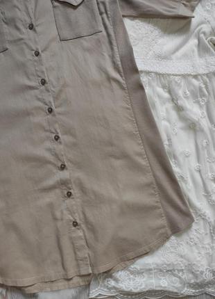 Бежевое натуральное платье рубашка с резинками карманами воротником короткий рукав стрейч gap6 фото
