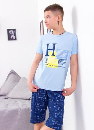 Летняя пижама для мальчика подростка, футболка и шорты, кулир, от 140см до 170см2 фото