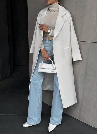 Женское весеннее длинное кашемировое пальто с карманами размеры 42-48