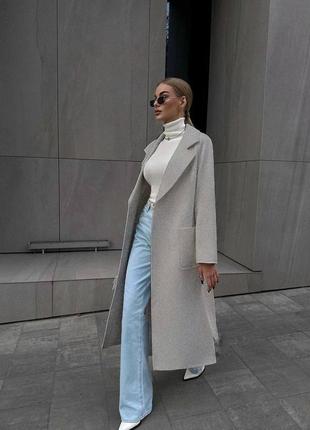 Женское весеннее длинное кашемировое пальто с карманами размеры 42-489 фото