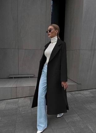 Женское весеннее длинное кашемировое пальто с карманами размеры 42-487 фото
