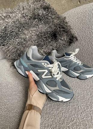 Жіночі шкіряні кросівки new balance 9060 indigo blue/grey grey blue