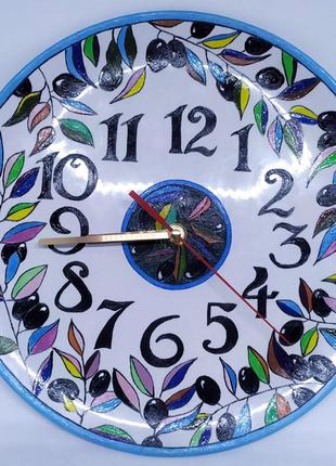 Круглі керамічні годинник на кухню, годинники настінні на подарунок, годинник з маслинами1 фото