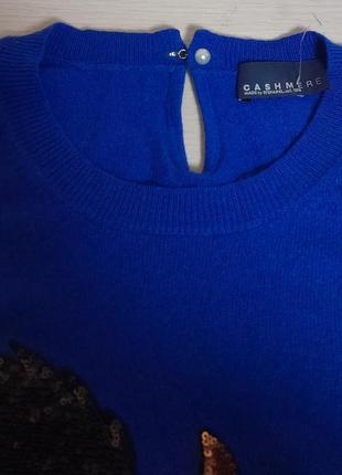 Шикарная кашемировая кофта синего цвета с яркий принтом cashmere made by stefanel est. 19595 фото