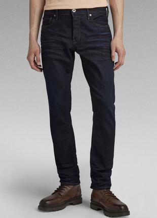 Чоловічі темно-сині джинси g-star raw 3301 tapered штани