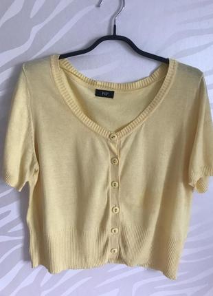 Болеро желтое, кардиган короткий, кофточка х / б кофточка f&f    р.12