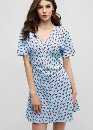 Плаття з принтом zara голубе kiss сукня принт