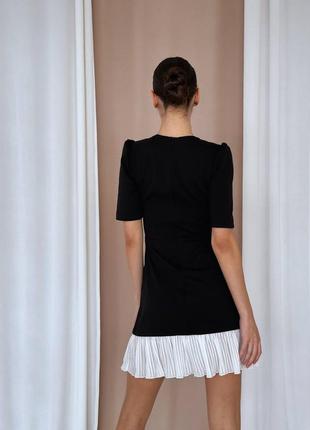 Трикотажна жіноча сукня з коротким рукавом, комбіноване плаття вільного краю, чорна сукня9 фото