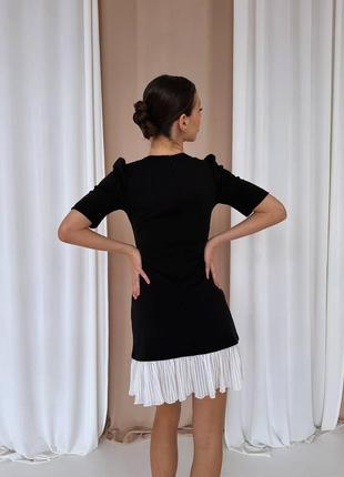 Трикотажна жіноча сукня з коротким рукавом, комбіноване плаття вільного краю, чорна сукня4 фото