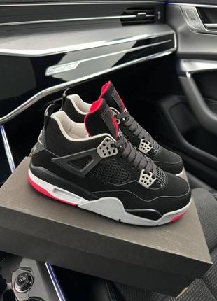 Мужские кроссовки nike air jordan 4 retro m black gray red