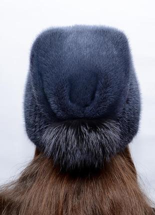 Женская вязаная норковая шапка "мия"3 фото