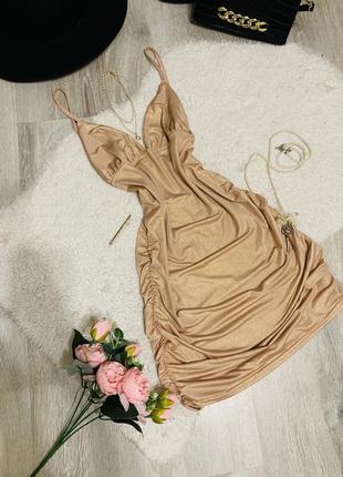 Nikka сукня з драпіруванням плаття золоте вечірнє міні святкова сукня сексу1 фото