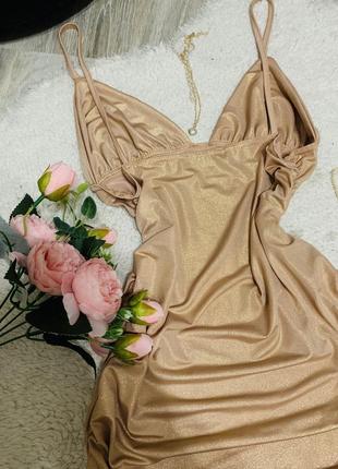 Nikka сукня з драпіруванням плаття золоте вечірнє міні святкова сукня сексу7 фото
