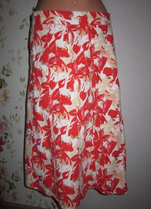 Яркая льняная юбка-полусолнце цветочный принт британский бренд anna rose3 фото