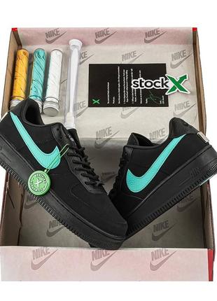 Мужские кроссовки черные с бирюзовым в стиле nike air force 1 low x tiffany