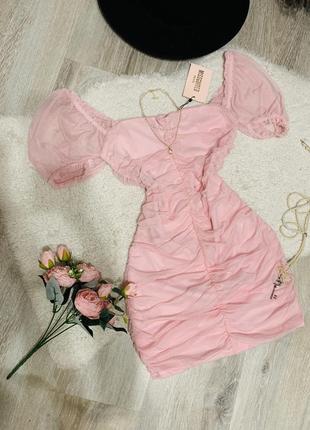 Missguided сукня рожева міні плаття розове в сіточку з драпіруванням нове