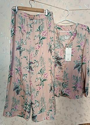 Пижама атлас премиум качество рубашка штаны широкие домашний костюм