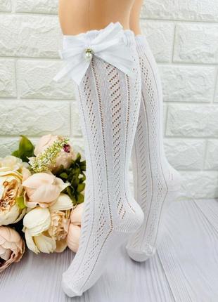 Шикарні підколінники для дівчинки з бантиком білі турецькі