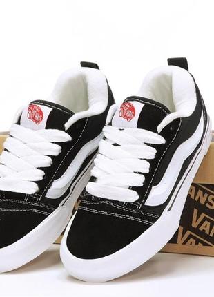 Женские кеды черные с белым в стиле vans old skool knu