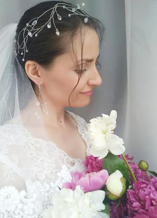Весільний (святковий) комплект: вінок у зачіску і сережки ′marta′1 фото