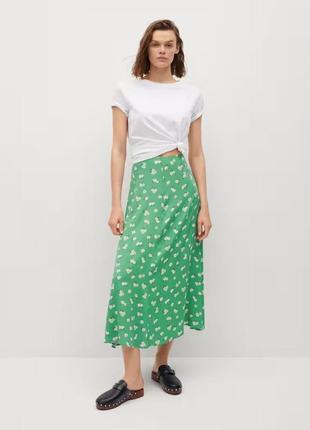 Зелена спідниця міді з принтом юбка в квіточки1 фото