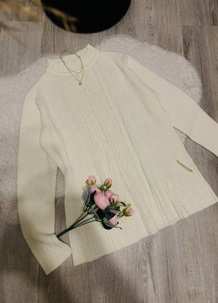 Вязаный свитер кофта белая длинная с рукавами в косичке5 фото