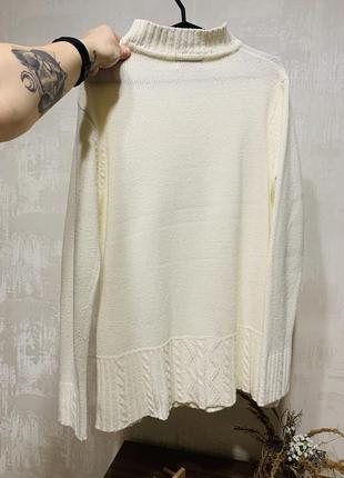 Вязаный свитер кофта белая длинная с рукавами в косичке10 фото