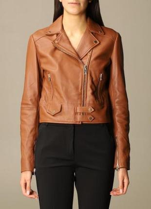 Кожаная куртка косуха коричневый рыжий фирмы pinko1 фото