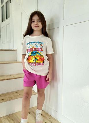 Хлопковая пижама для девочки шорты и футболка primark