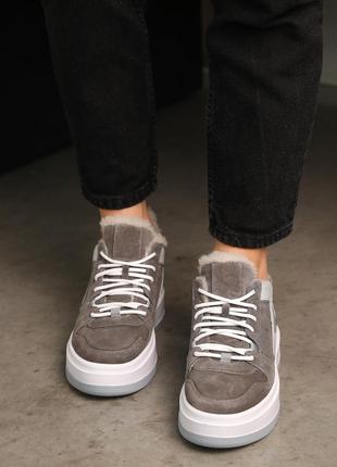 Кроссовки замшевые с мехом серые4 фото