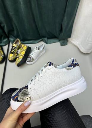 Кеди з натуральної шкіри з тисненням змія багато кольорів