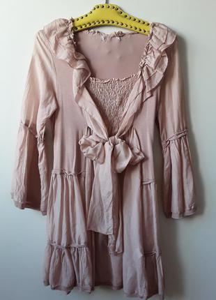 Пудровое платье туника5 фото