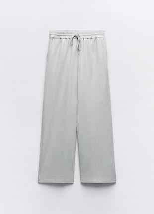 Широкие брюки серые с поясом zara new4 фото