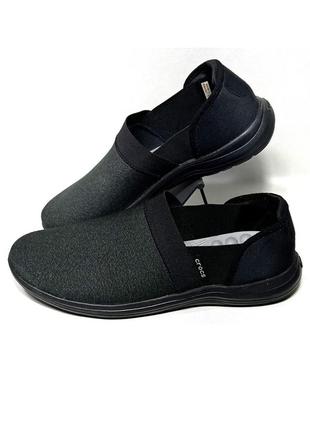 Крокс слипони чорні crocs reviva slip on shoes black/black