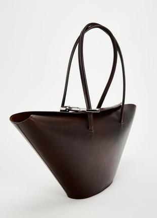 Велика шкіряна коричнева сумка на плече zara new5 фото
