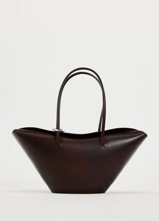 Велика шкіряна коричнева сумка на плече zara new3 фото
