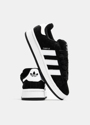 Женские кроссовки adidas campus 00s black / адидас кампус черные с белой подошвой / женская демисезонная обувь на весну, лето, осень