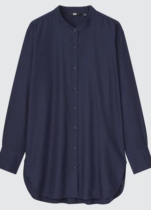 Рубашка рубашка без воротничка оверсайз oversize с прямым стоящим воротничком uniqlo