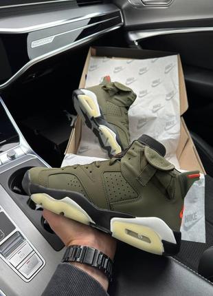 Nike air jordan retro 6 x travis scott olive - кроссовки мужские7 фото