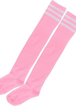 Чулки розовые с полосками 1023 высокие носки пудра полоски сверху заколонки гетры1 фото