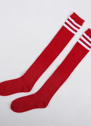 Гольфи на підлітка червоні зі смужками 1037 високі шкарпетки яскраві панчохи під спідницю спортивні