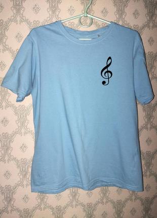 Женская синяя голубая футболка скрипичный ключ ноты музыка1 фото