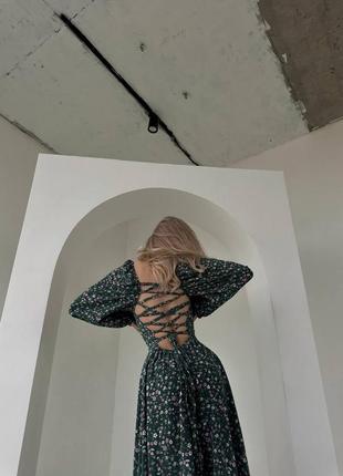 Платье миди цветочная спинка на шнуровке деми с разрезом трансформер7 фото