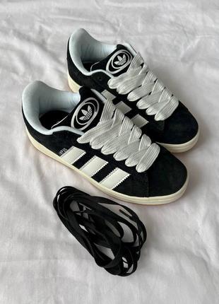 Женские кроссовки adidas campus 00s black / адидас кампус черная коричневая подошва / женская демисезонная обувь на весну, лето, осень