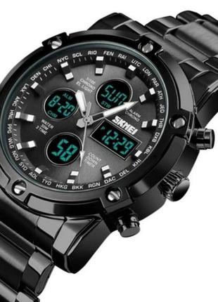 Чоловічий наручний годинник skmei molot чорні з чорним циферблатом найкращий подарунок із кварцовим механізмом3 фото
