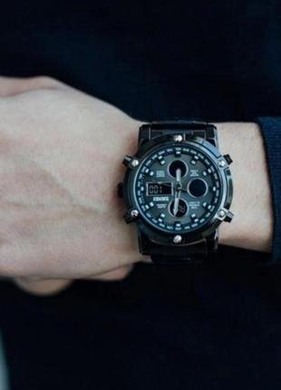 Чоловічий наручний годинник skmei molot чорні з чорним циферблатом найкращий подарунок із кварцовим механізмом6 фото
