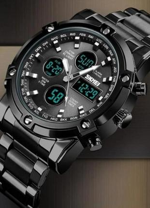 Чоловічий наручний годинник skmei molot чорні з чорним циферблатом найкращий подарунок із кварцовим механізмом4 фото