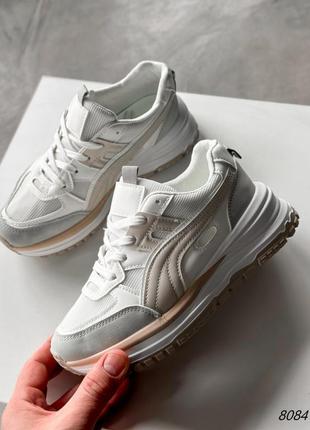 Кросівки жіночі loid білі + беж + сірий екошкіра/еконубук