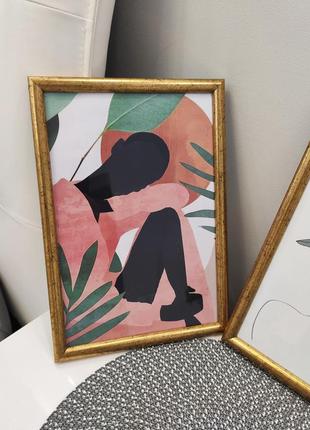 Картина в сучасному стилі скандинавський абстракція дівчата в тропічних листі декор1 фото