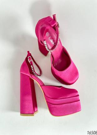 Женские туфли на высоком каблуке, фуксия, сатин2 фото